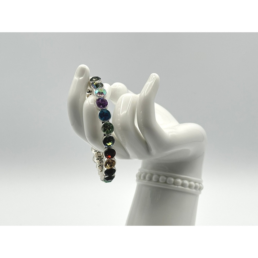 Plunder Multicolor Crystal Silver Tone 3 Inch Magnetic Closure Bracelet